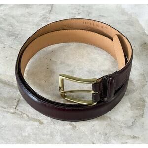 Martin Dingman Burgundy Calfskin Leather Belt Sz 40 Brass Buckle Made In America